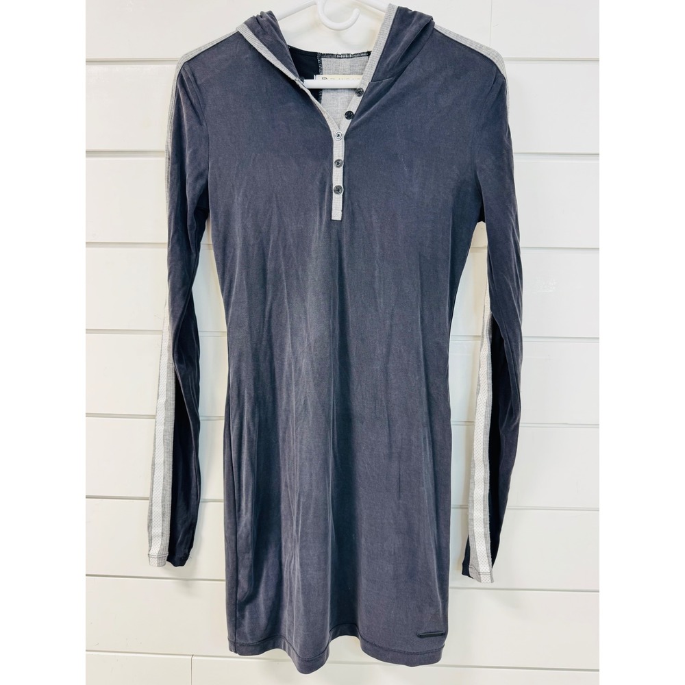 Blanc Noir Womens Gray Hooded Henley Mini Dress Long Sleeve Athleisure XS